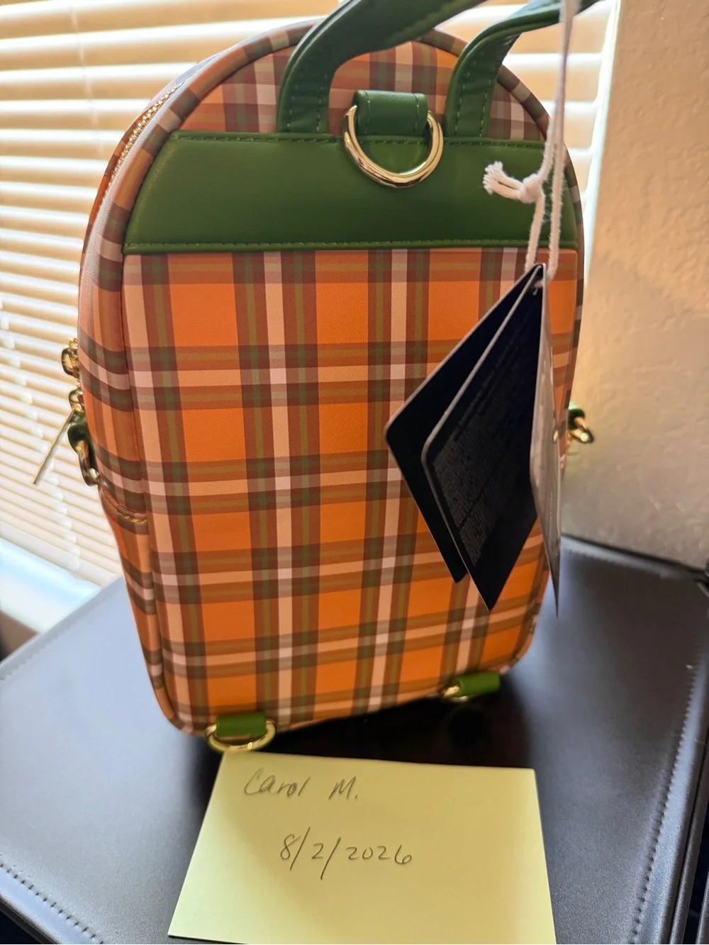 Loungefly Pluto Plaid Crossbody Bag in Orange, Green & Black